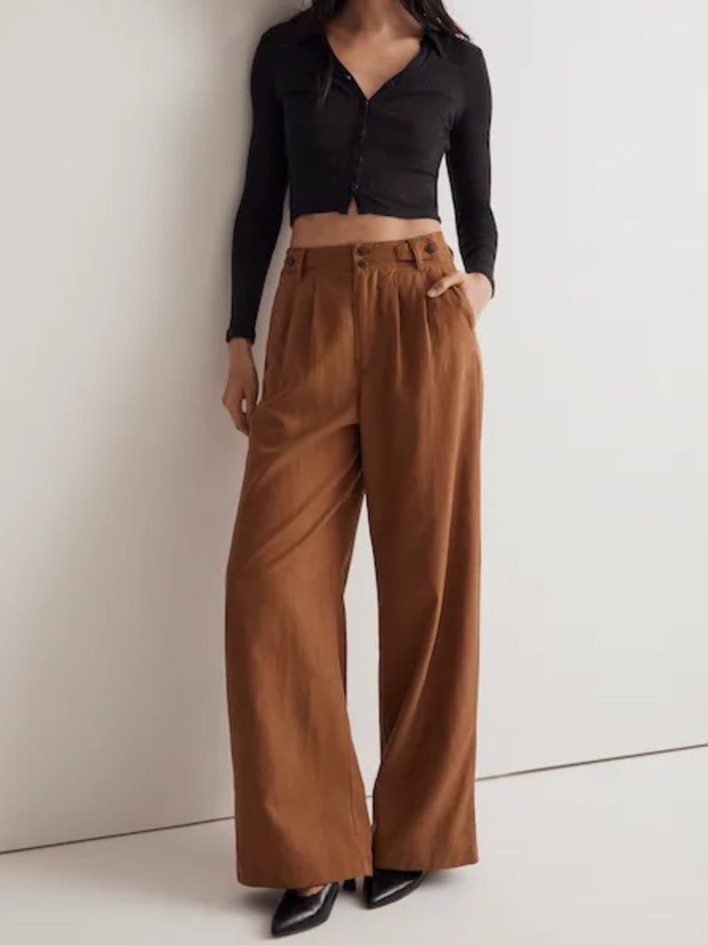 Madewell Harlow Wide-Leg High-Waist Pants in Acorn Brown size 6